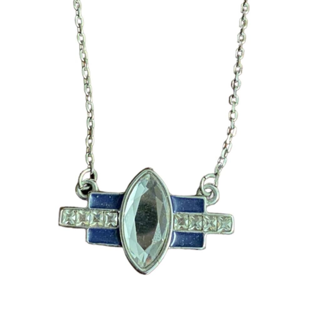 New Lia Sophia adjustable length Swarovski crystal navy silver necklace